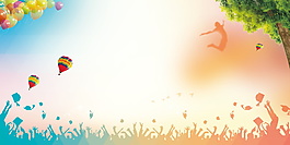 清新野外熱氣球廣告背景