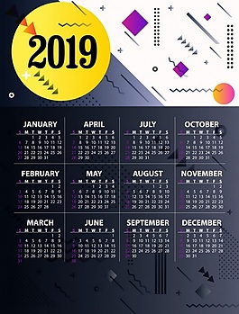 2019幾何黑色黃歷ai矢量素材下載