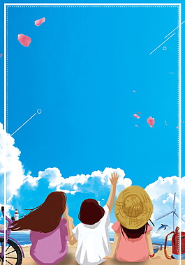 藍天白云下女孩背影畢業(yè)季旅游廣告背景素材