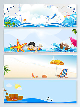 卡通游泳清涼一夏banner背景