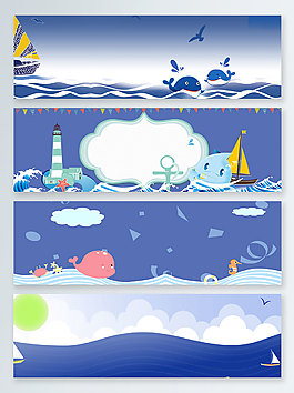 卡通海洋船只夏季促銷banner背景