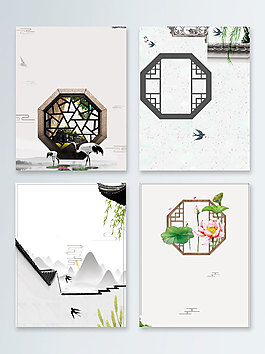 窗格建筑中国风广告背景图