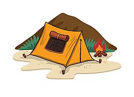 野外露營的帳篷與篝火PNG元素