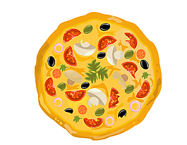 卡通蔬菜菌类披萨元素