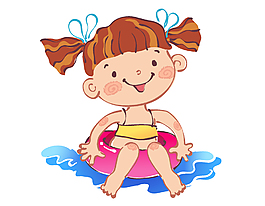 卡通夏日可愛女孩游泳元素