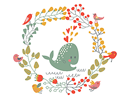 手繪卡通鯨魚樹葉矢量元素