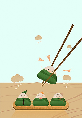 卡通手绘筷子夹粽子端午广告背景素材
