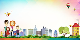 手繪卡通綠色出行創(chuàng)建文明城市廣告背景素材