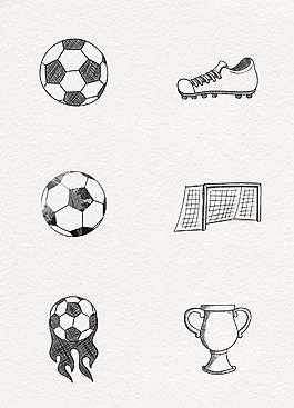 黑白手绘足球世界杯矢量素材合集