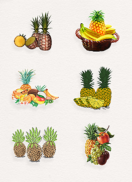 手绘热带水果菠萝素材