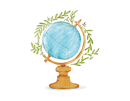 矢量綠葉圍繞簡(jiǎn)約地球儀