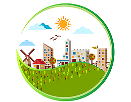 天氣晴朗的綠色城市家園矢量圖