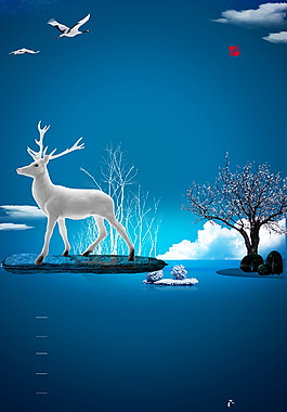 神秘夢幻白色麋鹿廣告背景