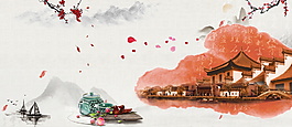 中國風彩繪美麗蘇州景區廣告背景素材