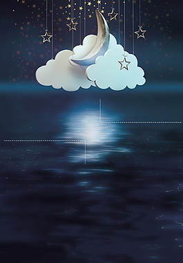 立体云朵月亮星星晚安广告背景素材