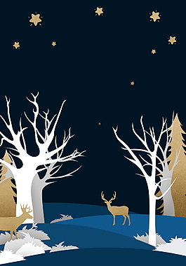 卡通树木动物和星星的晚安背景素材