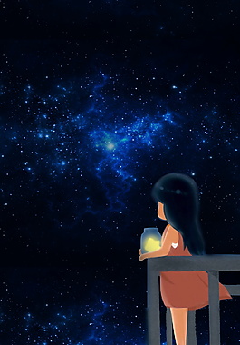 奇幻星空女孩背影晚安背景素材
