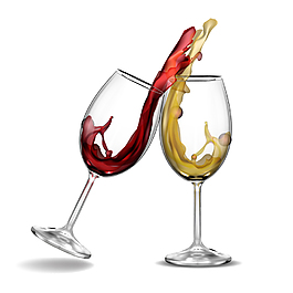 矢量白葡萄酒和红葡萄酒透明杯子