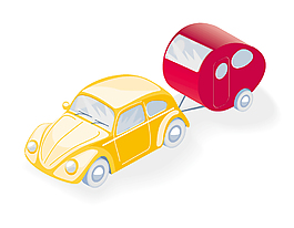 手繪黃色汽車(chē)小拖車(chē)矢量圖