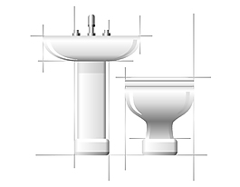 洗手间马桶与洗脸池设计矢量图