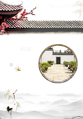 清新古风楼房走廊广告背景