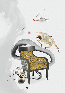 文雅贵气黄色花纹凳子广告背景