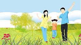 草坪戏耍温馨家庭背景素材