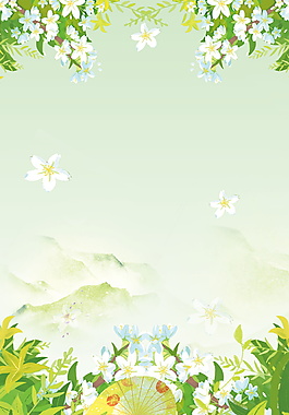 彩繪小暑節氣花叢邊框海報背景素材