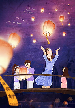 六月孔明燈祈福夏季背景素材