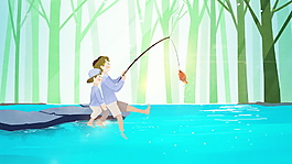 夏季清涼釣魚背景素材