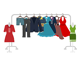 衣架上的时尚裙子与衣服矢量图