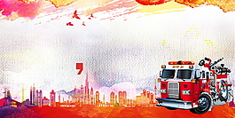 簡(jiǎn)約消防車安全宣傳廣告背景
