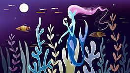 遙遙相對(duì)繪海底世界美人魚(yú)海報(bào)背景素材