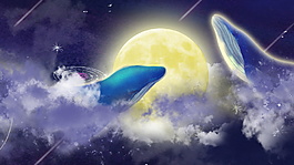 创意海豚月亮海报背景素材