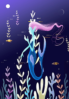 手繪卡通美人魚背景素材