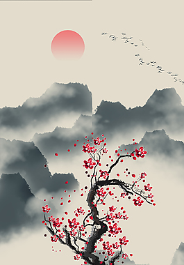 中國風(fēng)水墨山水裝飾背景