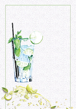 夏季冰凉绿色柠檬饮料广告背景素材