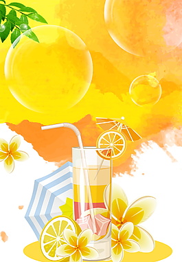 清涼夏日鮮果飲品海報背景素材