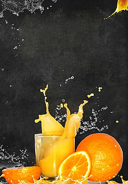 黑色背景夏季鮮榨橙子果汁背景素材