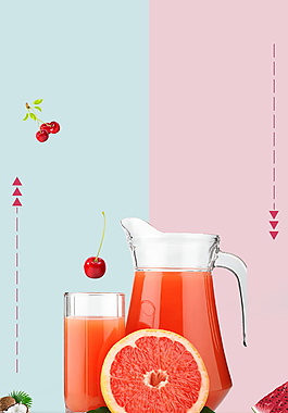两色接拼底纹夏季鲜榨樱桃果汁背景素材