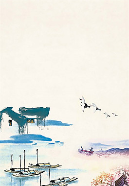 中国风彩绘夏至渔船海报背景素材