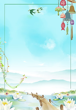 桥木边的白莲花藤铃铛边框夏至背景素材