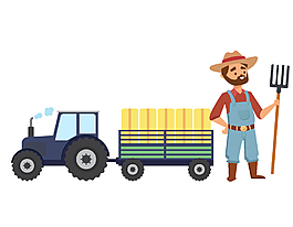 农用拖拉机与农夫矢量图
