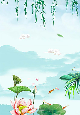 荷花柳葉風(fēng)景夏至廣告背景素材