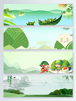 綠色清新卡通端午節(jié)banner背景圖