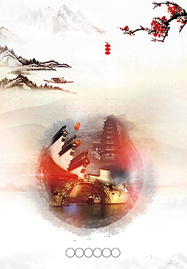 清新古風(fēng)古鎮(zhèn)古塔廣告背景