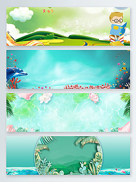 夏季清凉上新大海绿色banner背景