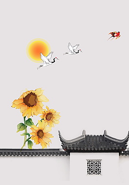 屋檐上的燦爛葵花小暑節(jié)氣背景素材