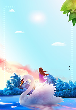 白天鵝背上女孩背影小暑節(jié)氣背景素材