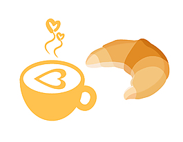 矢量手绘创意爱心咖啡与面包
